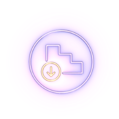 Stair-step icon with downward arrow indicating tapering TARPEYO dosage to 8 mg/day for two weeks upon treatment discontinuation.