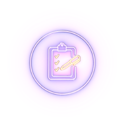Icon of a clipboard with a checklist and pen.