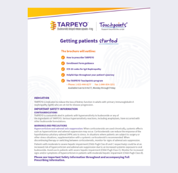 A guide image titled Getting Patients Started to help healthcare providers establish a patient on TAPPEYO.